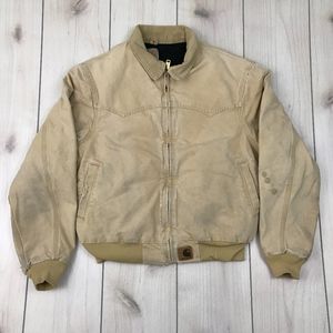 Carhartt Large Tan Coat Lined Distressed